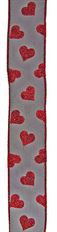 RIBBON GLIT HEARTS BLK/RED 1.5X50YD