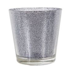 GLASS VOTIVE GLITTER 8CM GRAYY/SIL