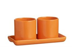 POTTERY DBL W/ TRAY 23X10CM ORANGE
