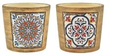 POTTERY 5" ROUND TAN BLUE