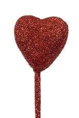 HEART PICK 40MM GLITTER RED 12/PK