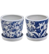 POTTERY DELFT W/SAUCER 6" BLU/WHT