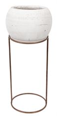 POTTERY SPHERE ON STAND 11X4" WHT