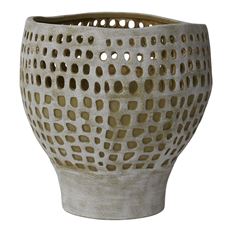 POTTERY BOWL 12.25"H 12.5"D GRAY