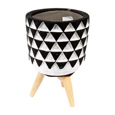 POT 4.25"H CONCRETE W/3 WOOD LEGS