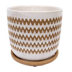 PLANTER ZIG ZAG W/SAUCER 6" WHT