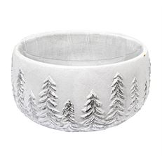 POTTERY RND W/TREES 7.75" WHITE