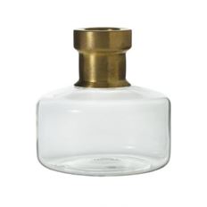 BUDVASE W/GOLD NECK 4X4" CLEAR