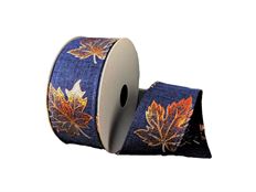 RIBBON 1.5"X10Y LINEN/RUST LEAVES
