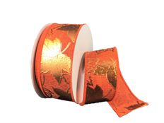 RIBBON 1.5"X10Y FALL LEAVES RUST