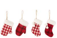 ORN MITTEN/STOCKING PLAID 16CM R/WH