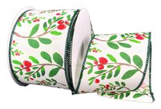 RIBBON 1.5"X10Y HOLLY BRANCHES WHT