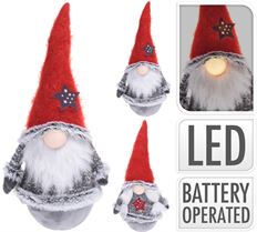 GNOME W/LED NOSE SITTING 43CM G/R