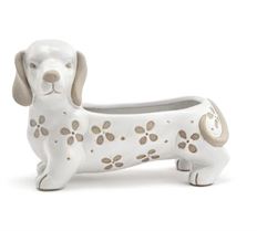 POTTERY WIENER DOG 7.5X4.75" WHT