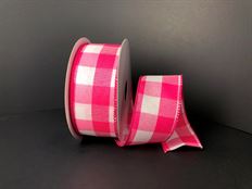 RIBBON #9 10 YD PLAID FUCHSIA WHITE
