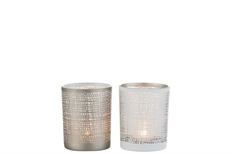 TEALIGHT WEAVE PATTERN 12.5CM GREY