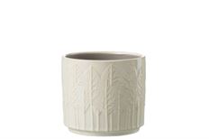 CERAMIC POT LEAF PATTERN 5X5.5" WHT