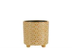 CERAMIC POT FOOTED 14CM YELLOW
