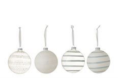 ORN GLASS CLEAR 10CM BX/4 CLR/WHT