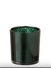 TEALIGHT PLAID 8CM DK GREEN