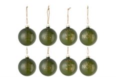 ORN BALL TEXT 8.5CM BX/8 GREEN