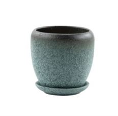 POT W/SAUCER SPECKLED BLUE SMALL