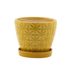 PLANTER W/SAUCER 4.5" TILE YELLOW