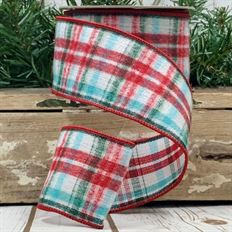 RIBBON WOOL PLAID 2.5"X10YD BU/A/W