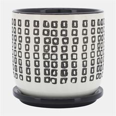 CERAMIC PLANTER 6" W/SAUCER BLACK