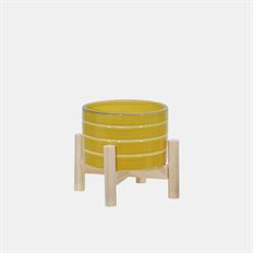 CERAMIC POT W/STAND 6" YELLOW