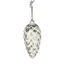 PINECONE ORN MATTE 8" WHT/PLAT