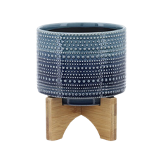 CERAMIC POT W/STAND 5" BLUE