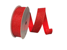 RIBBON 1.5"X50Y GLITTERED SATIN RED