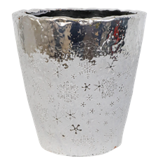 POT 6.75" ROUND WHITE SNOWFLAKE