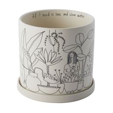 POTTERY PLANT LADY W/SAUCER 7" WHT