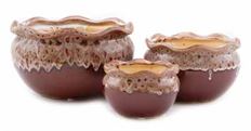 PLANTER SET/3 BROWN WHITE W/DRAIN