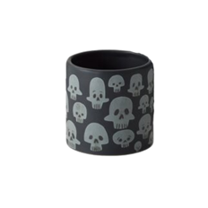 CERAMIC POT 3.5"H 3"O BLACK W/SKULL