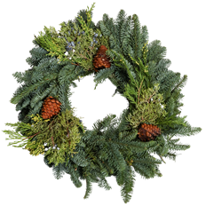 34"MIXED EVGRN W/CONES 18"RING