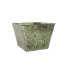 PLANTER TIN DEER 5.5"H 7.5"O SQ GRN