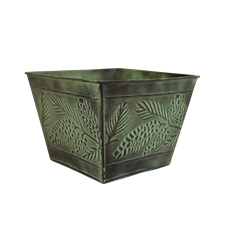 PLANTER TIN CONE 5.5"H 7.5"O SQ GRN