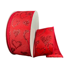 SATIN GLITTER HRT #9/10YD RED