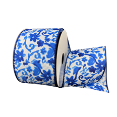 FLOWER BRANCHES #40X10YD WHT/BLU