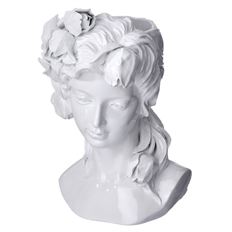 LADY BUST RESIN PLANTER 10.5" WHITE